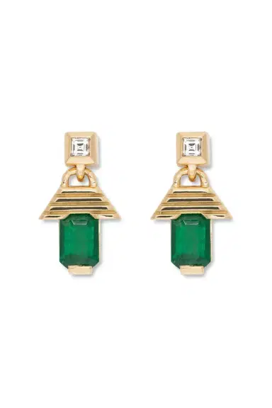 Azlee Emerald Escalier Large Drop Earrings | Thumbnail 1 Azlee Emerald Escalier Large Drop Earrings | Thumbnail 1