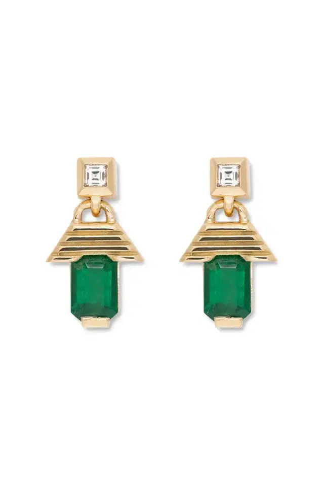 Azlee Emerald Escalier Large Drop Earrings