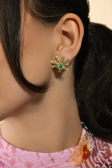 CAROL KAUFFMANN Emerald Mini Demi Circle Earrings | Thumbnail 3 CAROL KAUFFMANN Emerald Mini Demi Circle Earrings | Thumbnail 3