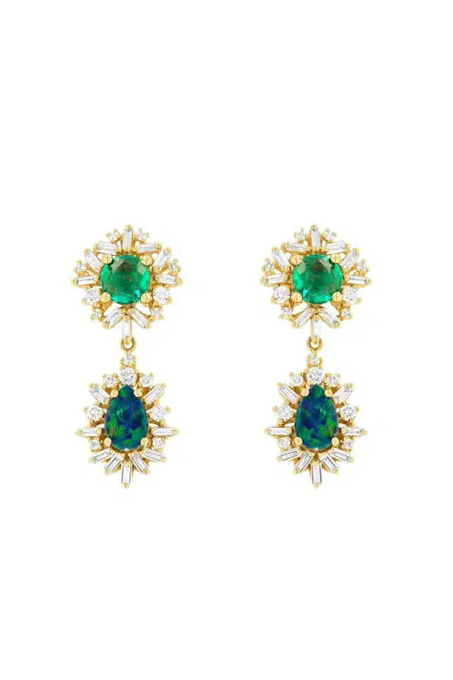 Emerald Opal Double Drop Earrrings