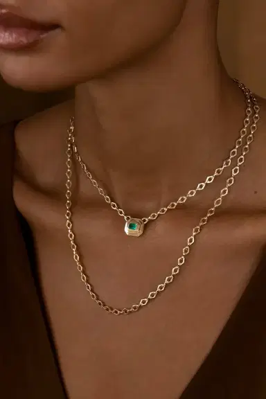 Azlee Emerald Staircase Medium Chain Necklace | Thumbnail 2 Azlee Emerald Staircase Medium Chain Necklace | Thumbnail 2