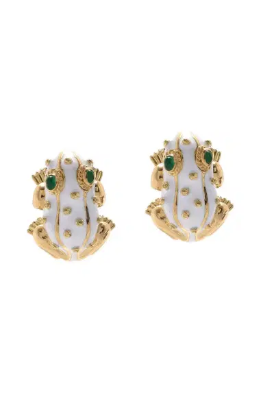 DAVID WEBB Emerald White Frog Earrings | Thumbnail 1