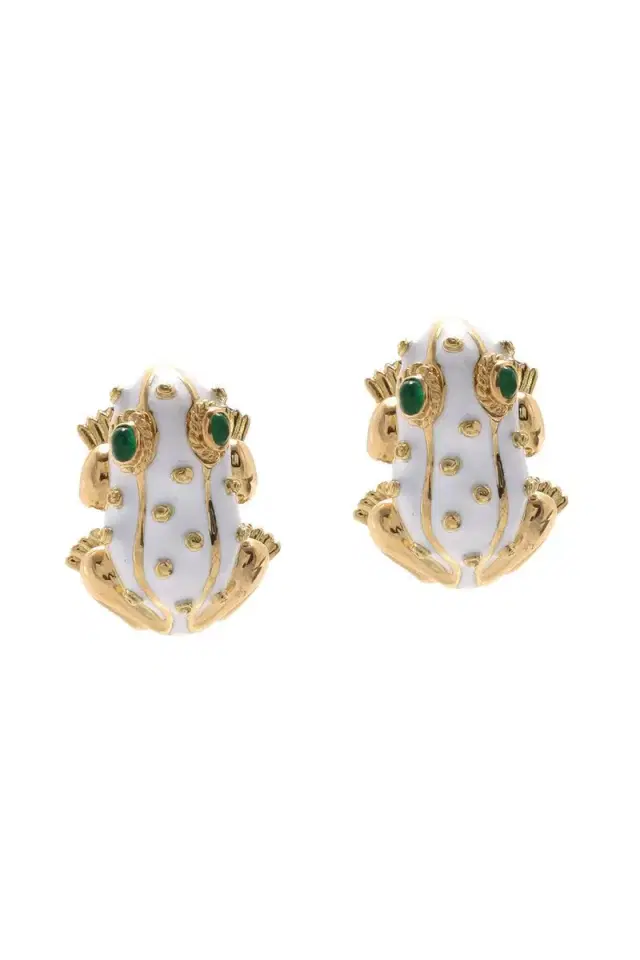 DAVID WEBB Emerald White Frog Earrings