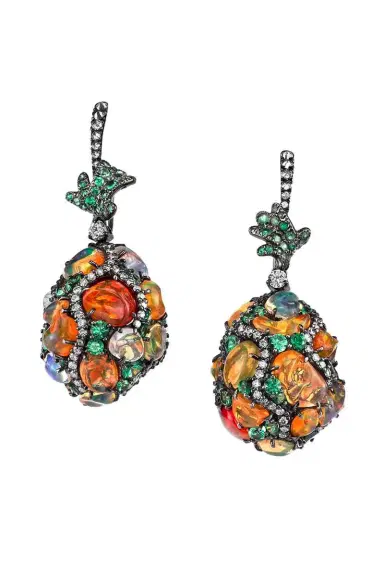 ARUNASHI Fire Opal Tsavorite Diamond Egg Earrings | Thumbnail 1 ARUNASHI Fire Opal Tsavorite Diamond Egg Earrings | Thumbnail 1