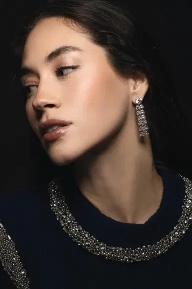 FANTASIA by DESERIO Four Stone Heart Drop Earrings | Thumbnail 4