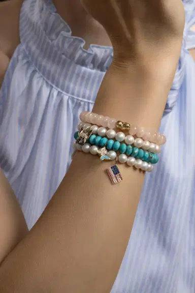 Sydney Evan Freshwater Pearl American Flag Charm Bracelet | Thumbnail 3