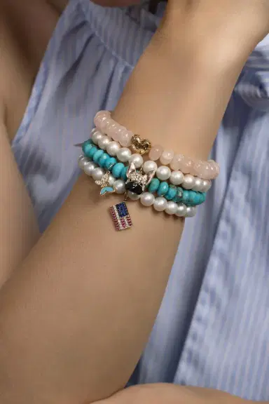 Sydney Evan Freshwater Pearl American Flag Charm Bracelet | Thumbnail 4