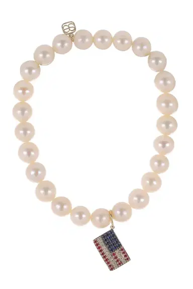 Sydney Evan Freshwater Pearl American Flag Charm Bracelet | Thumbnail 1