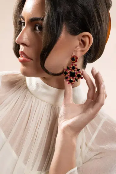 BOUNKIT JEWELRY Fuchsia Black Quartz Ariadne Earrings | Thumbnail 4 BOUNKIT JEWELRY Fuchsia Black Quartz Ariadne Earrings | Thumbnail 4