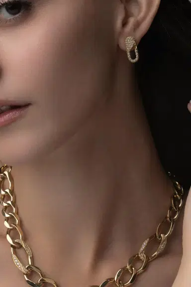 BIZZOTTO Full Diamond Link Earrings | Thumbnail 3