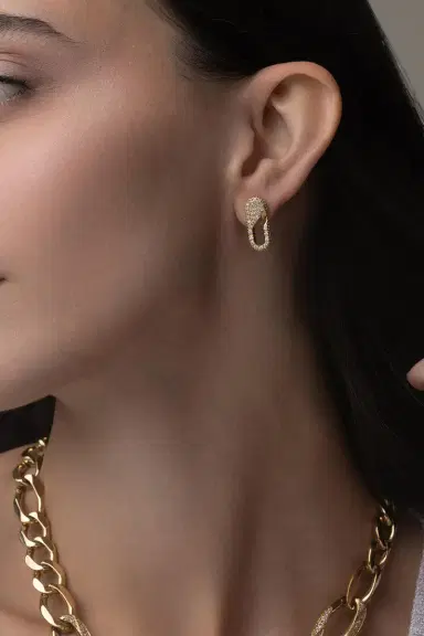 BIZZOTTO Full Diamond Link Earrings | Thumbnail 4
