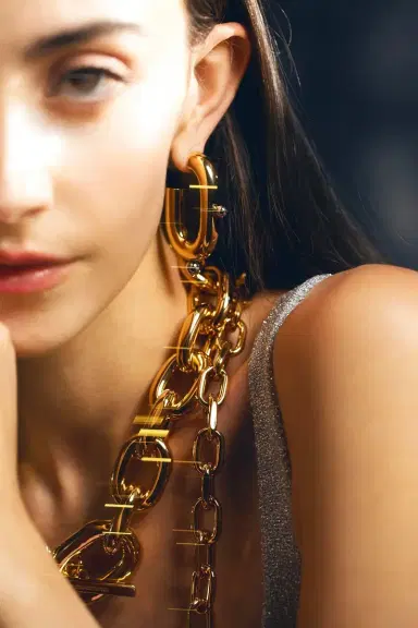 Rabanne Gold & Silver Link Hoop Earrings | Thumbnail 2 Rabanne Gold & Silver Link Hoop Earrings | Thumbnail 2