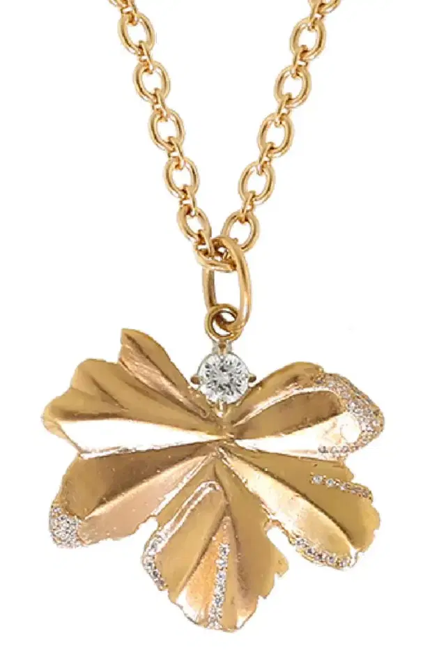 IRENE NEUWIRTH JEWELRY Gold Leaf And Diamond Pendant