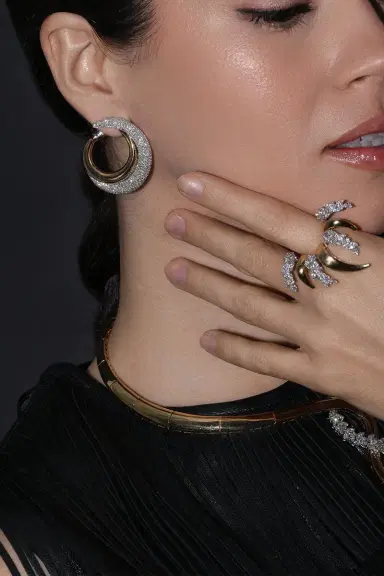 YEPREM Golden Strada Diamond Open Hoop Earrings | Thumbnail 2