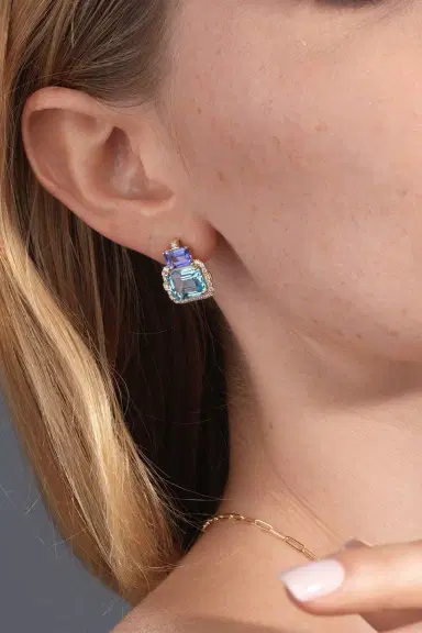 GOSHWARA Gossip Two Tier Blue Topaz Tanzanite Earrings | Thumbnail 2 GOSHWARA Gossip Two Tier Blue Topaz Tanzanite Earrings | Thumbnail 2