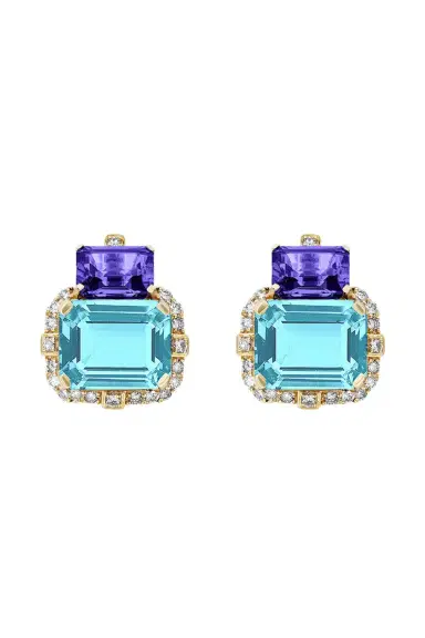 GOSHWARA Gossip Two Tier Blue Topaz Tanzanite Earrings | Thumbnail 1 GOSHWARA Gossip Two Tier Blue Topaz Tanzanite Earrings | Thumbnail 1