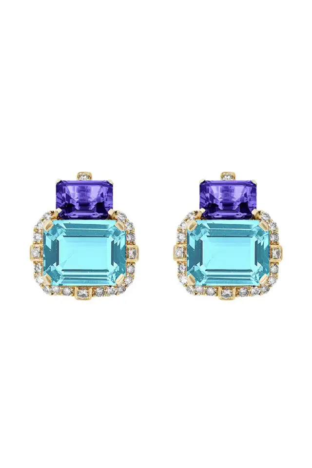 GOSHWARA Gossip Two Tier Blue Topaz Tanzanite Earrings