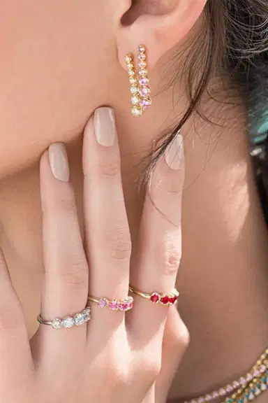 Jennifer Meyer Graduated Pink Sapphire Tennis Stud Earrings | Thumbnail 2 Jennifer Meyer Graduated Pink Sapphire Tennis Stud Earrings | Thumbnail 2