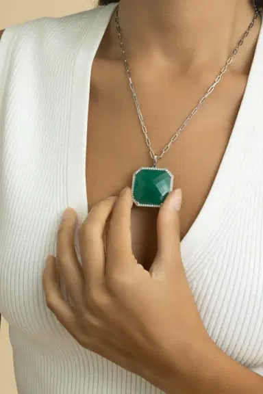 LISA NIK Green Agate Diamond Square Necklace | Thumbnail 2