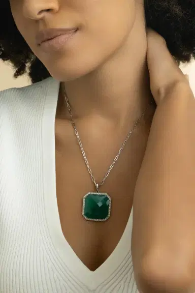 LISA NIK Green Agate Diamond Square Necklace | Thumbnail 4