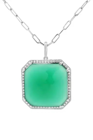 LISA NIK Green Agate Diamond Square Necklace | Thumbnail 1