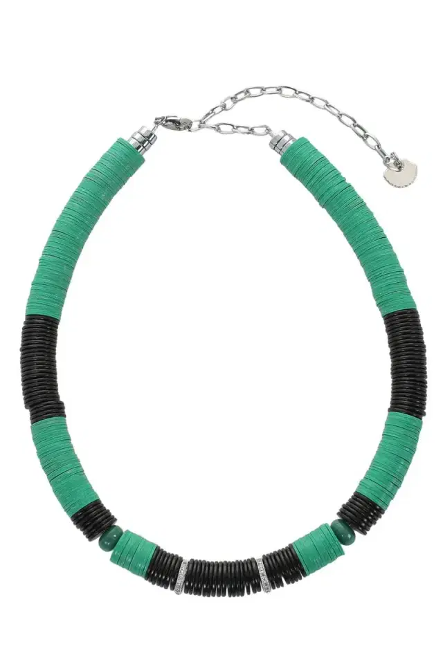 Green Black Stone Rondelle Necklace