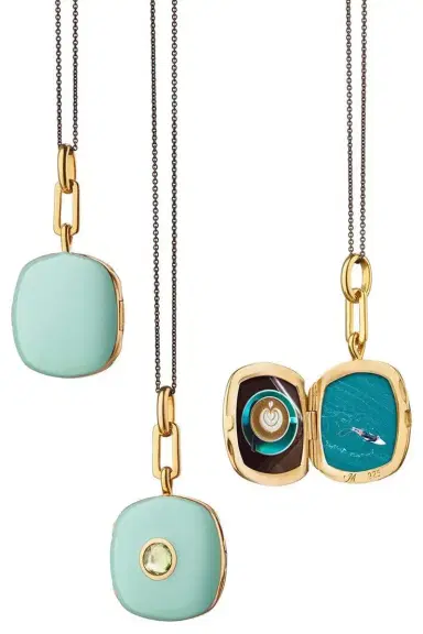 MONICA RICH KOSANN Green Enamel Gold Vermeil Cushion Locket | Thumbnail 1 MONICA RICH KOSANN Green Enamel Gold Vermeil Cushion Locket | Thumbnail 1