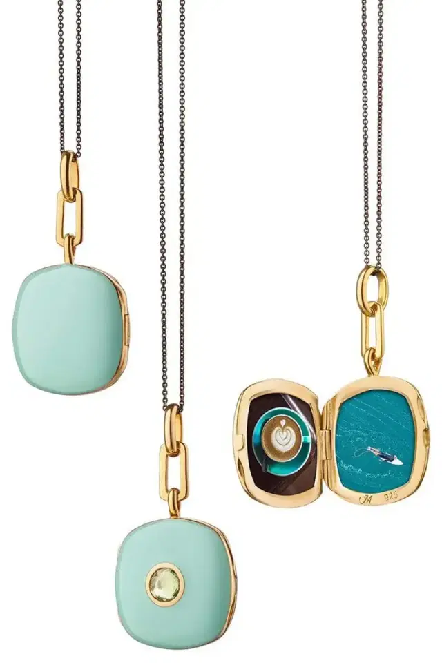 MONICA RICH KOSANN Green Enamel Gold Vermeil Cushion Locket