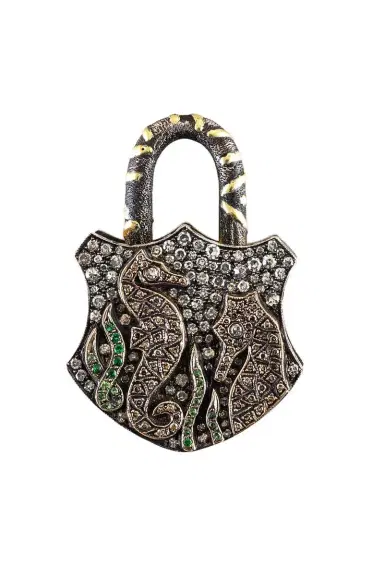 SEVAN BICAKCI Green Garnet Diamond Large Seahorse Padlock Pendant | Thumbnail 1 SEVAN BICAKCI Green Garnet Diamond Large Seahorse Padlock Pendant | Thumbnail 1