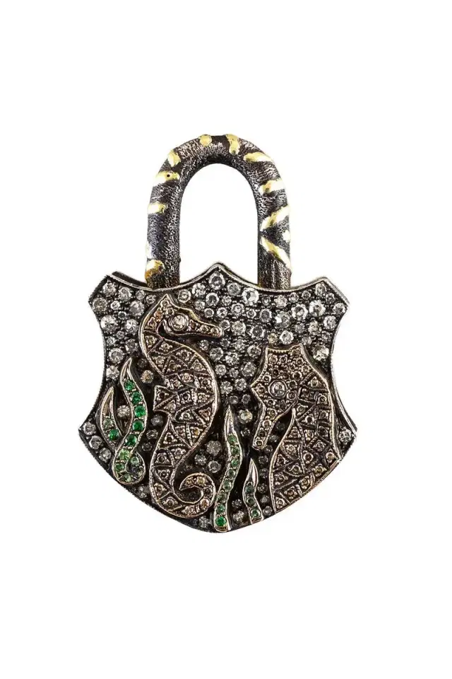 SEVAN BICAKCI Green Garnet Diamond Large Seahorse Padlock Pendant