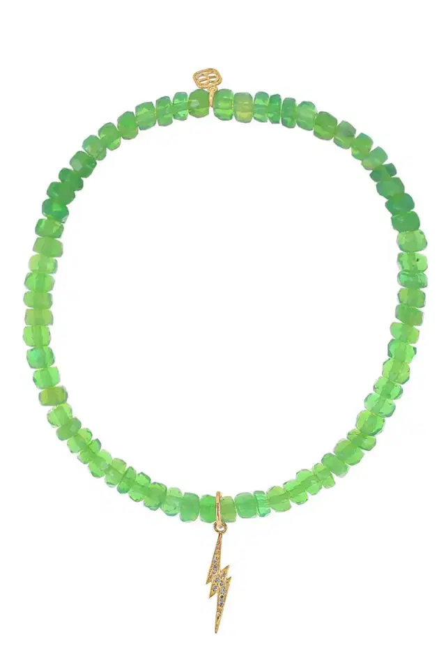 Sydney Evan Green opal Small Lightening Bolt Charm Bracelet