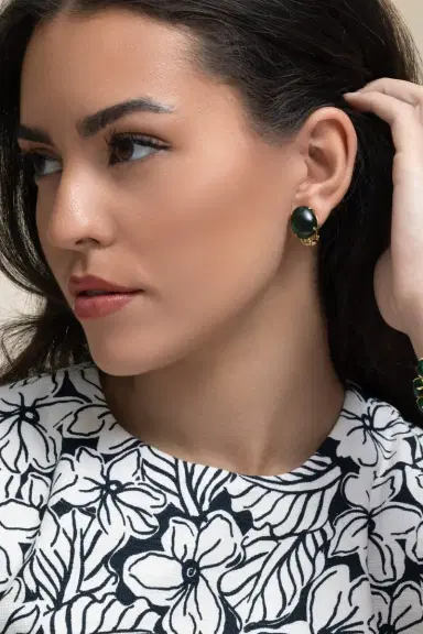 BOUNKIT JEWELRY Green Quartz Oval Cabochon Earrings | Thumbnail 2