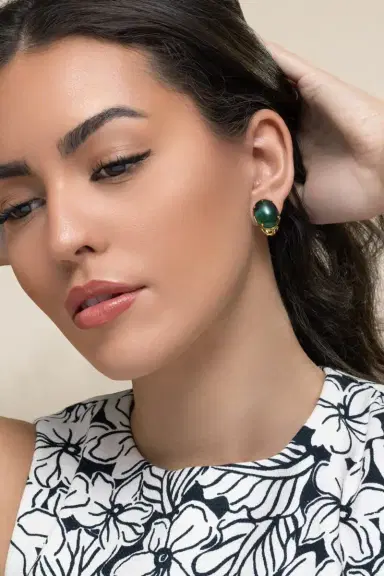 BOUNKIT JEWELRY Green Quartz Oval Cabochon Earrings | Thumbnail 3