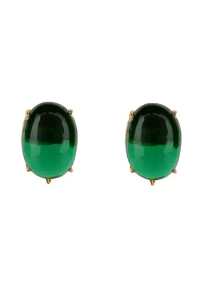 BOUNKIT JEWELRY Green Quartz Oval Cabochon Earrings | Thumbnail 1