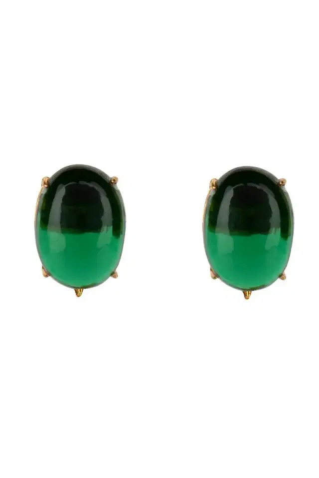 BOUNKIT JEWELRY Green Quartz Oval Cabochon Earrings