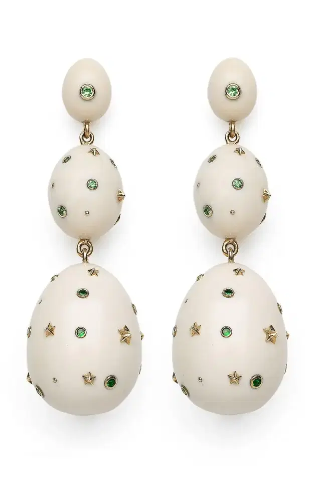 BIBI VAN DER VELDEN Green Sapphire Mammoth Egg Earrings