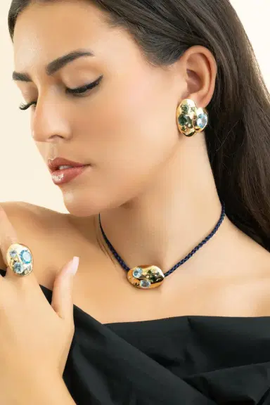 CAROL KAUFFMANN Green Tourmaline Blue Topaz Rock Class Earrings | Thumbnail 2