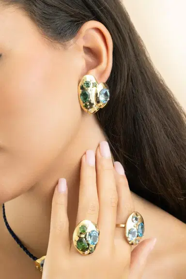 CAROL KAUFFMANN Green Tourmaline Blue Topaz Rock Class Earrings | Thumbnail 3