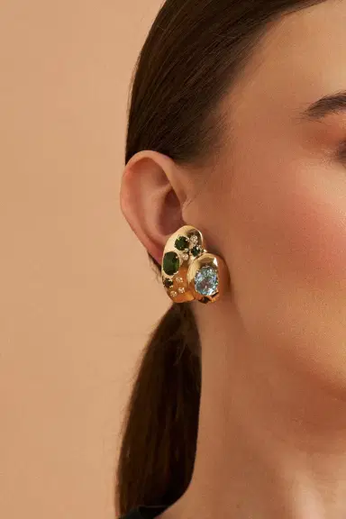 CAROL KAUFFMANN Green Tourmaline Blue Topaz Rock Class Earrings | Thumbnail 4