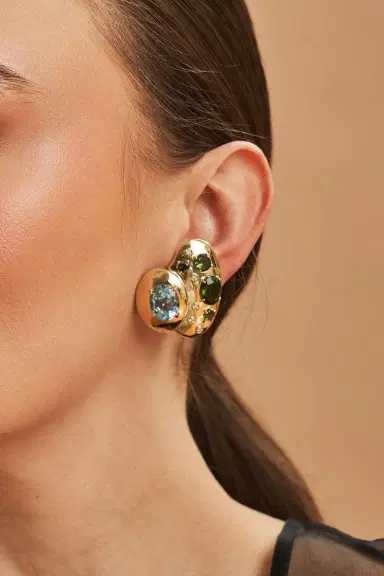 CAROL KAUFFMANN Green Tourmaline Blue Topaz Rock Class Earrings | Thumbnail 5