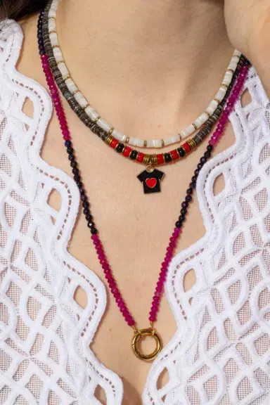 HIJAS DE PUKA Grey Beaded Heart Charm Necklace | Thumbnail 2