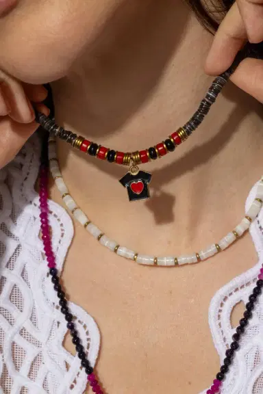 HIJAS DE PUKA Grey Beaded Heart Charm Necklace | Thumbnail 3