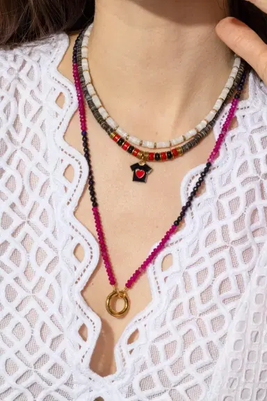 HIJAS DE PUKA Grey Beaded Heart Charm Necklace | Thumbnail 4