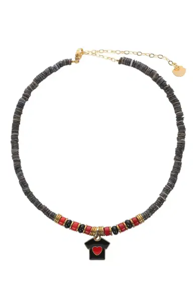 HIJAS DE PUKA Grey Beaded Heart Charm Necklace | Thumbnail 1