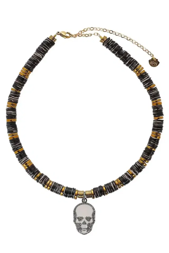 Grey Shell White Skull Necklace
