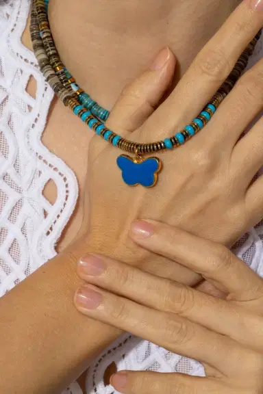 HIJAS DE PUKA Grey Turquoise Butterfly Necklace | Thumbnail 3