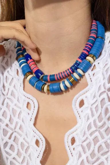 HIJAS DE PUKA Jaipur Blue Maria White Rondelle Necklace | Thumbnail 2