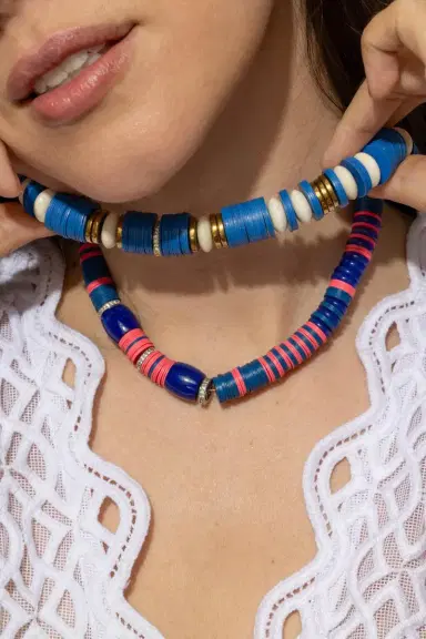 HIJAS DE PUKA Jaipur Blue Maria White Rondelle Necklace | Thumbnail 4