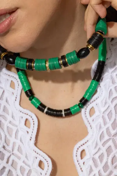 HIJAS DE PUKA Jaipur Green Black Stone African Beaded Necklace | Thumbnail 3