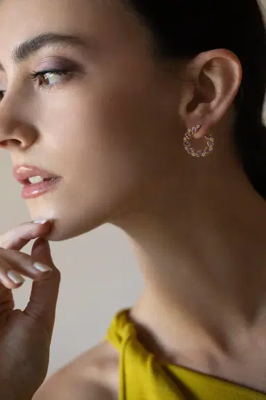 TANYA FARAH Jasmine Bloom Pink Sapphire & Diamond Bypass Hoop Earrings | Thumbnail 2 TANYA FARAH Jasmine Bloom Pink Sapphire & Diamond Bypass Hoop Earrings | Thumbnail 2
